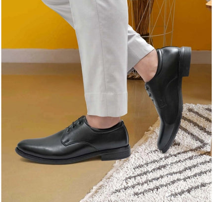 Men's Casual Faux Leather Solid Lace-Up Formal Shoes (Black)