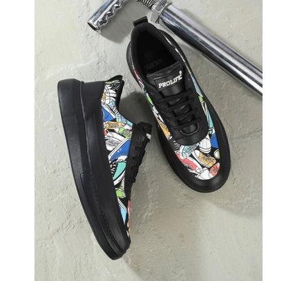 Men's Casual Synthetic Printed Lace-Up Shoes (Black)