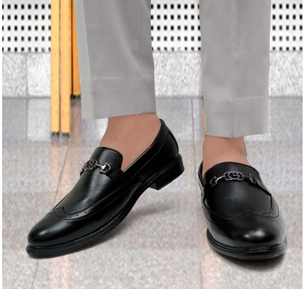 Men's Casual Faux Leather Solid Slip-on Formal Shoes (Black)