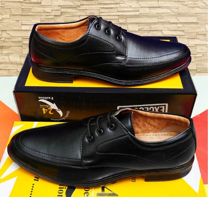 Men's Casual Faux Leather Solid Lace-Up Formal Shoes (Black)