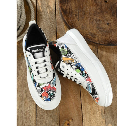 Men's Casual Synthetic Printed Lace-Up Shoes (White)