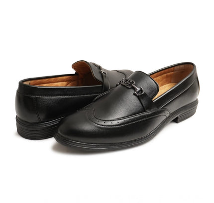 Men's Casual Faux Leather Solid Slip-on Formal Shoes (Black)