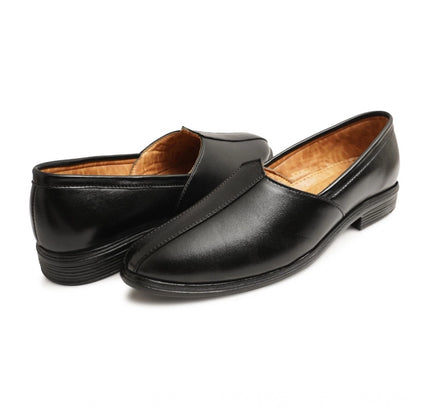 Men's Casual Faux Leather Solid Slip-on Formal Shoes (Black)