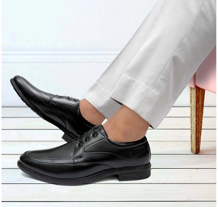 Men's Casual Faux Leather Solid Lace-Up Formal Shoes (Black)