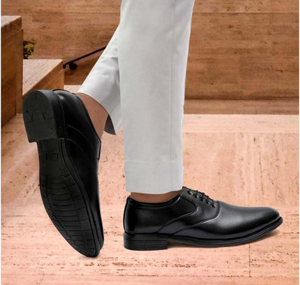 Men's Casual Faux Leather Solid Lace-Up Formal Shoes (Black)