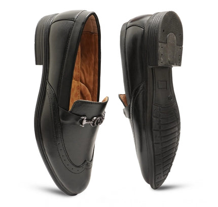 Men's Casual Faux Leather Solid Slip-on Formal Shoes (Black)