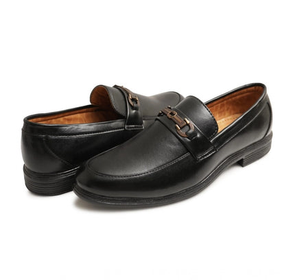 Men's Casual Faux Leather Solid Slip-on Formal Shoes (Black)