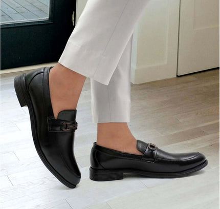 Men's Casual Faux Leather Solid Slip-on Formal Shoes (Black)