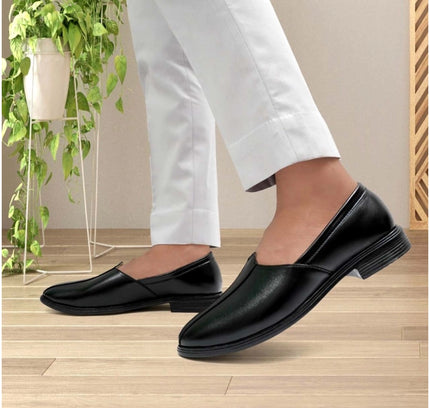 Men's Casual Faux Leather Solid Slip-on Formal Shoes (Black)