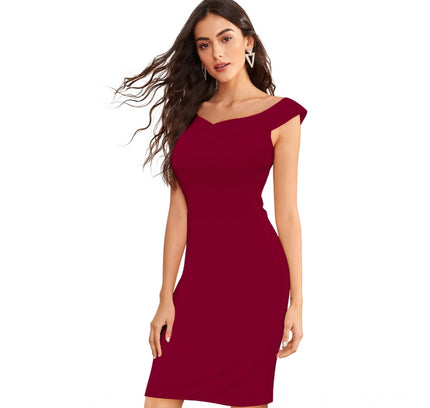 Women's Knitting stretchable Solid Round Neck Sleeveless Dress (Maroon)