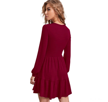 Women's Knitting stretchable Solid Round Neck Full Sleeve Dress (Maroon)
