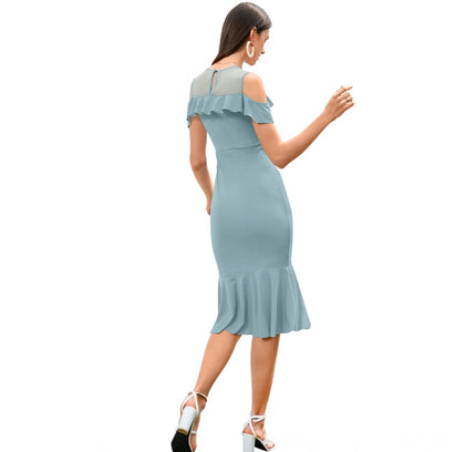 Women's Knitting stretchable Solid Round Neck Sleeveless Dress (Pista )