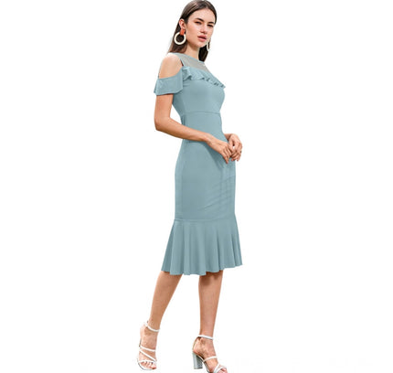 Women's Knitting stretchable Solid Round Neck Sleeveless Dress (Pista )