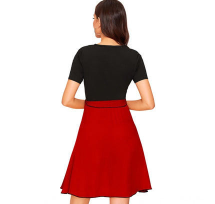 Women's Knitting stretchable Solid Round Neck Cap Sleeve Dress (Red)