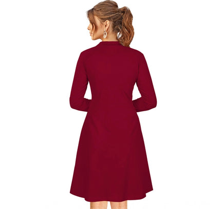 Women's Knitting stretchable Solid Round Neck Full Sleeve Dress (Maroon)