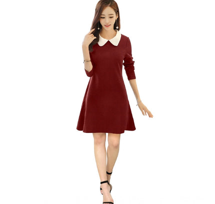 Women's Polyester Solid Collar 3-4th Dress (Maroon)