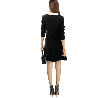 Women's Polyester Solid Collar 3-4th Dress (Black)