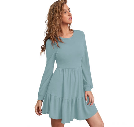 Women's Knitting stretchable Solid Round Neck Full Sleeve Dress (Pista)