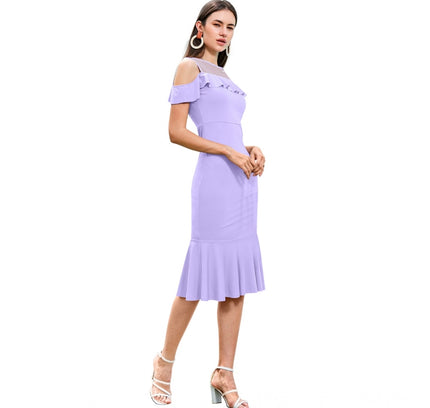 Women's Knitting stretchable Solid Round Neck Sleeveless Dress (Purple)
