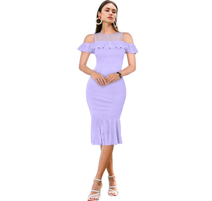 Women's Knitting stretchable Solid Round Neck Sleeveless Dress (Purple)