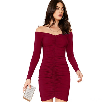 Women's Knitting stretchable Solid V Neck Full Sleeve Dress (Maroon)