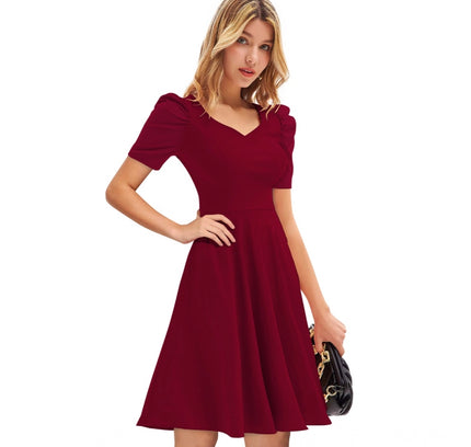 Women's Knitting stretchable Solid V Neck Cap Sleeve Dress (Maroon)