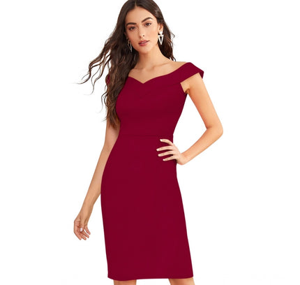 Women's Knitting stretchable Solid Round Neck Sleeveless Dress (Maroon)
