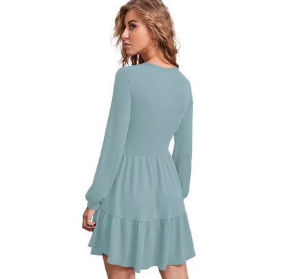 Women's Knitting stretchable Solid Round Neck Full Sleeve Dress (Pista)