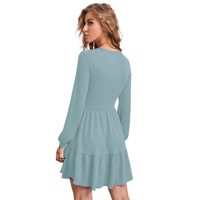 Women's Knitting stretchable Solid Round Neck Full Sleeve Dress (Pista)