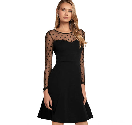 Women's Knitting stretchable Solid Round Neck Full Sleeve Dress (Black)