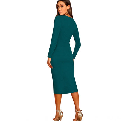 Women's Knitting stretchable Round Neck Full Sleeve Dress (Morpich )