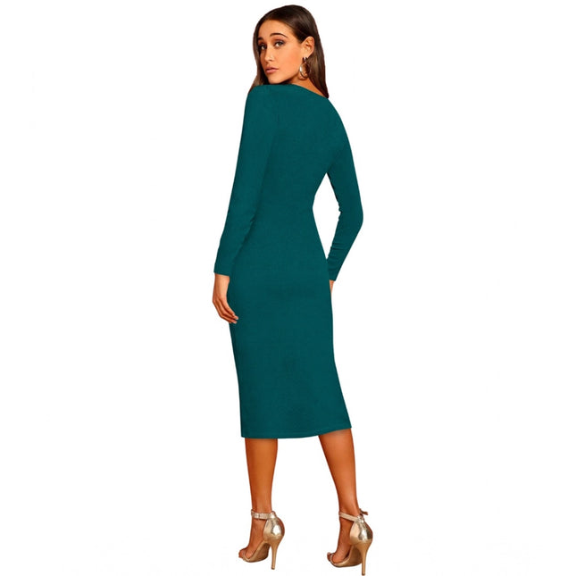 Women's Knitting stretchable Round Neck Full Sleeve Dress (Morpich )