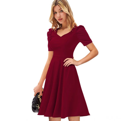 Women's Knitting stretchable Solid V Neck Cap Sleeve Dress (Maroon)