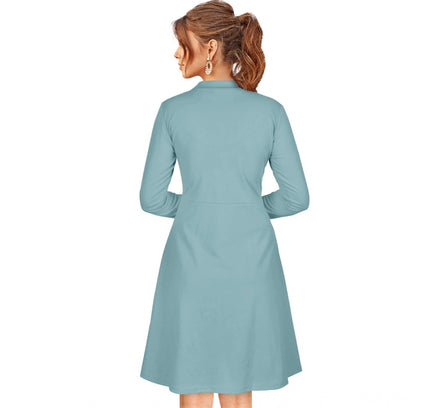 Women's Knitting stretchable Solid Round Neck Full Sleeve Dress (Pista)