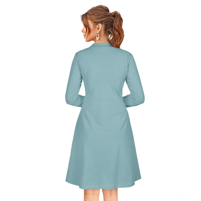 Women's Knitting stretchable Solid Round Neck Full Sleeve Dress (Pista)