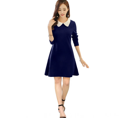 Women's Polyester Solid Collar 3-4th Dress (Blue)
