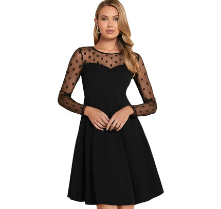 Women's Knitting stretchable Solid Round Neck Full Sleeve Dress (Black)