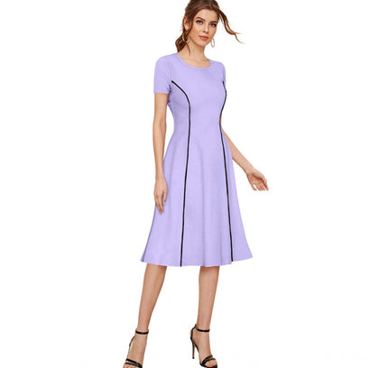 Women's Knitting stretchable Solid Round Neck Cap Sleeve Dress (Purple)
