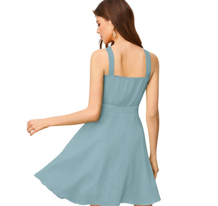 Women's Knitting stretchable Solid Halter Neck Sleeveless Dress (Pista )