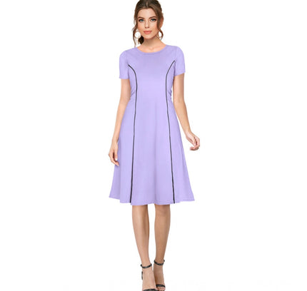 Women's Knitting stretchable Solid Round Neck Cap Sleeve Dress (Purple)