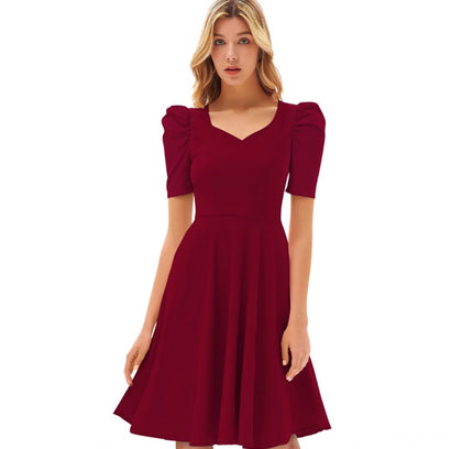 Women's Knitting stretchable Solid V Neck Cap Sleeve Dress (Maroon)