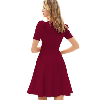 Women's Knitting stretchable Solid V Neck Cap Sleeve Dress (Maroon)