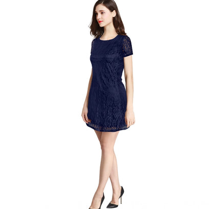 Women's Rasal Solid Round Neck Cap Sleeve Dress (Blue)