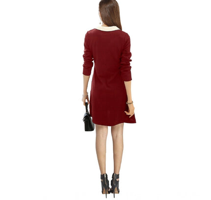 Women's Polyester Solid Collar 3-4th Dress (Maroon)