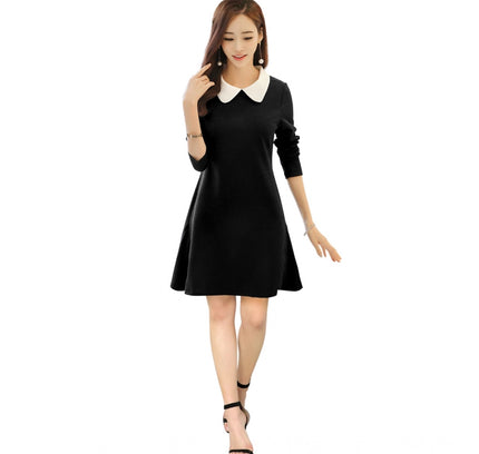 Women's Polyester Solid Collar 3-4th Dress (Black)