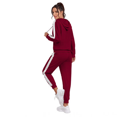Women's Knitting stretchable Solid Hooded Neck Full Sleeve Track Suit (Maroon)