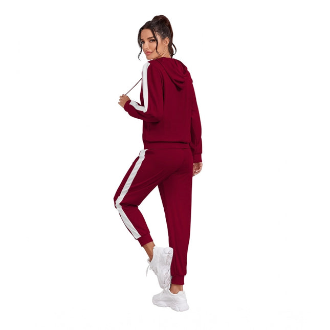 Women's Knitting stretchable Solid Hooded Neck Full Sleeve Track Suit (Maroon)