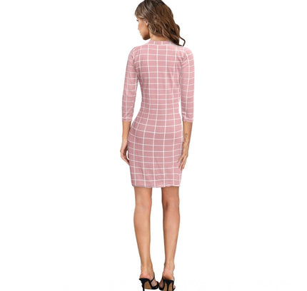 Women's Polyester Solid High Neck Full Sleeve Dress (Peach)