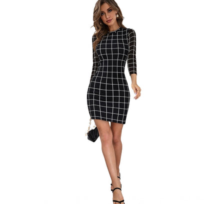 Women's Polyester Solid High Neck Full Sleeve Dress (Black)