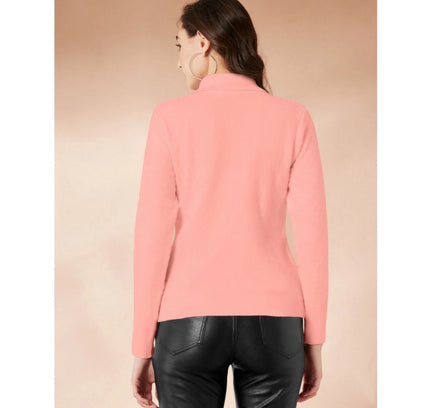 Women's Polyester Solid High Neck Full Sleeve T-Shirt (Peach)